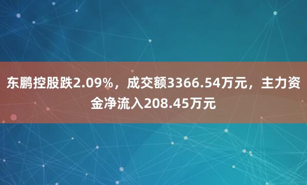 东鹏控股跌2.09%，成交额3366.54万元，主力资金净流入208.45万元